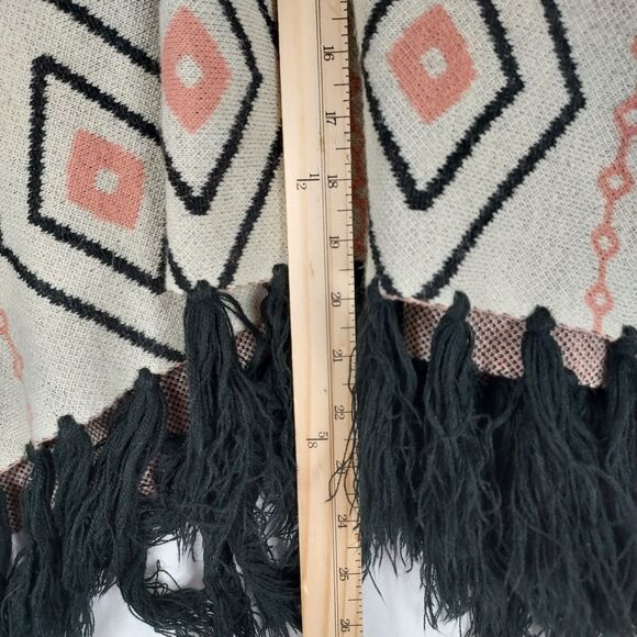 Boho Aztec Print Poncho Sweater by Melrose and Market, One Size, V-Neck Fringe - Picture 4 of 7